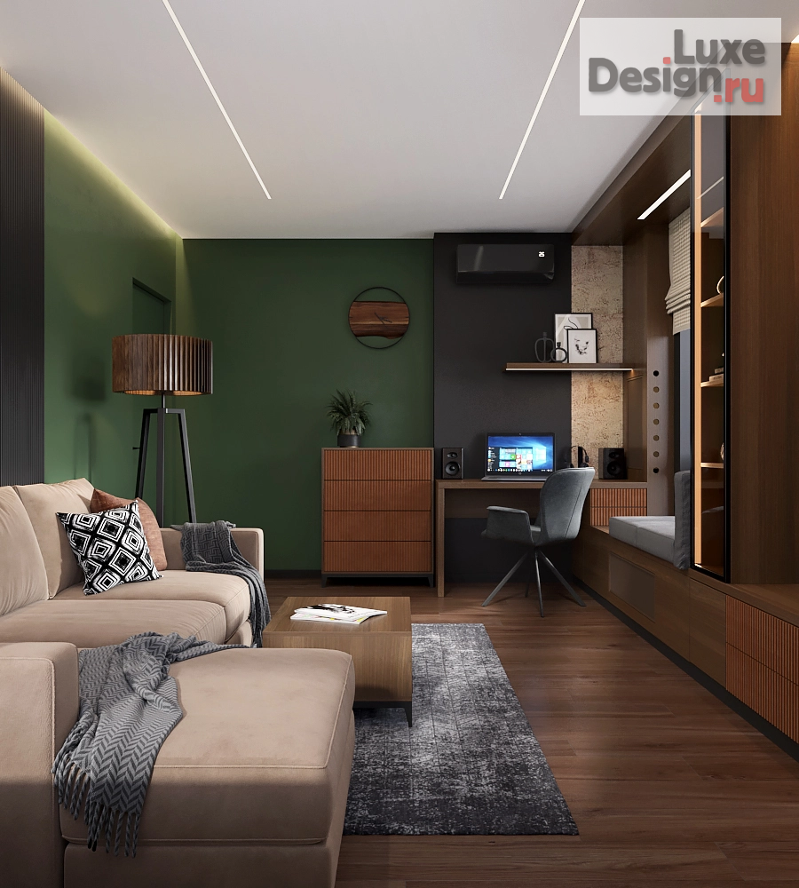 Дизайн интерьера двухкомнатной квартиры "Уютный черный. 2к квартира для парня студента." (фото 8)