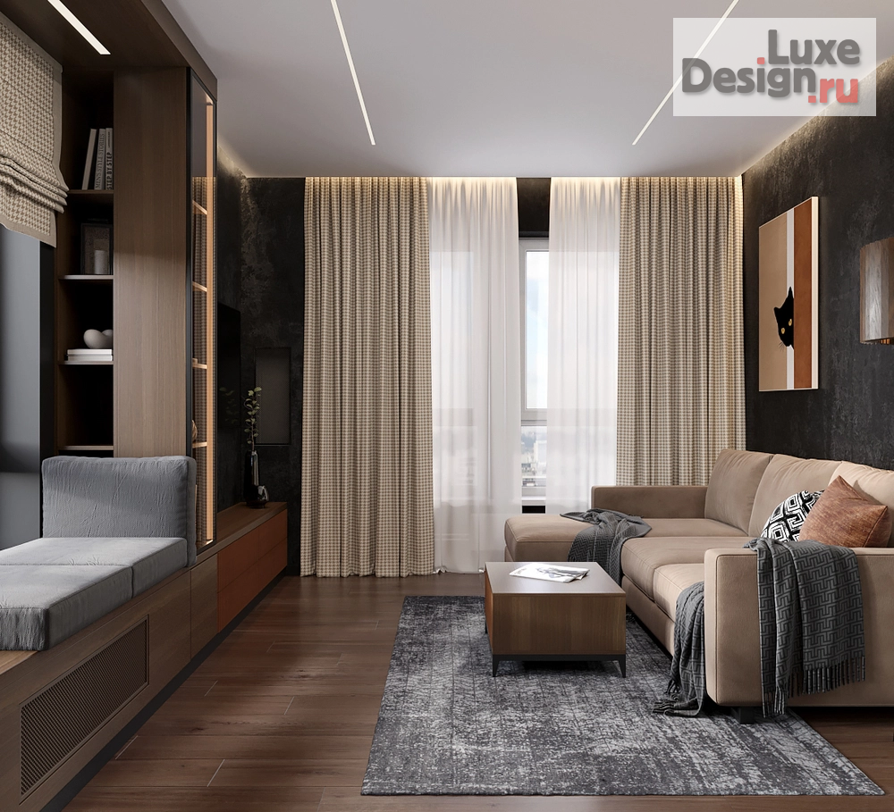 Дизайн интерьера двухкомнатной квартиры "Уютный черный. 2к квартира для парня студента." (фото 9)