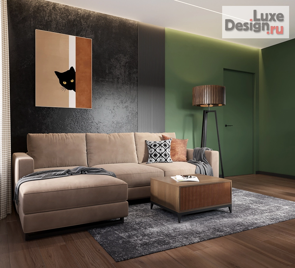 Дизайн интерьера двухкомнатной квартиры "Уютный черный. 2к квартира для парня студента." (фото 10)